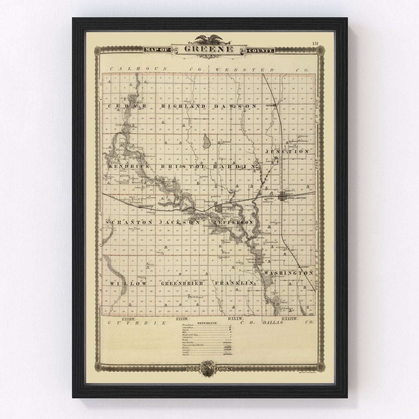 Vintage Map of Greene County, Iowa 1875