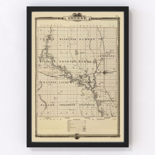 Vintage Map of Greene County, Iowa 1875