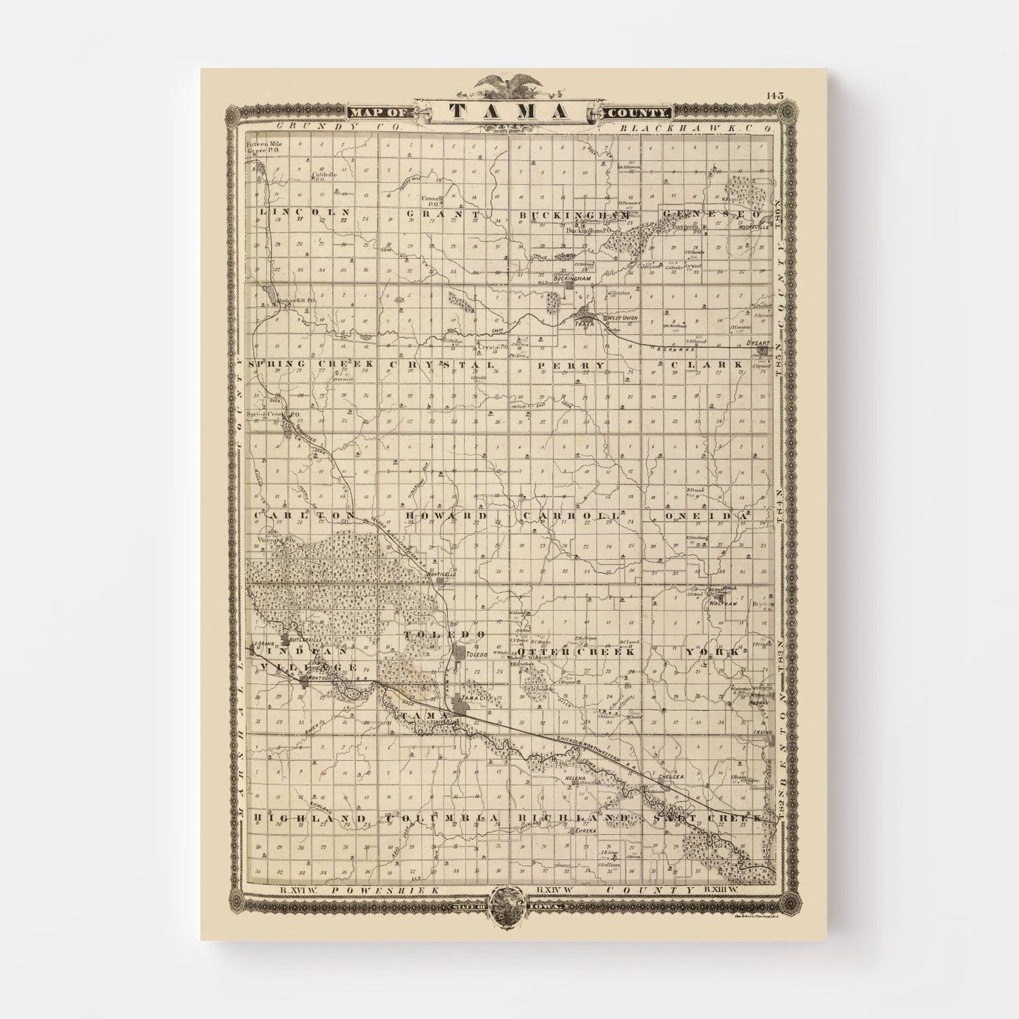 Vintage Map of Tama County, Iowa 1875