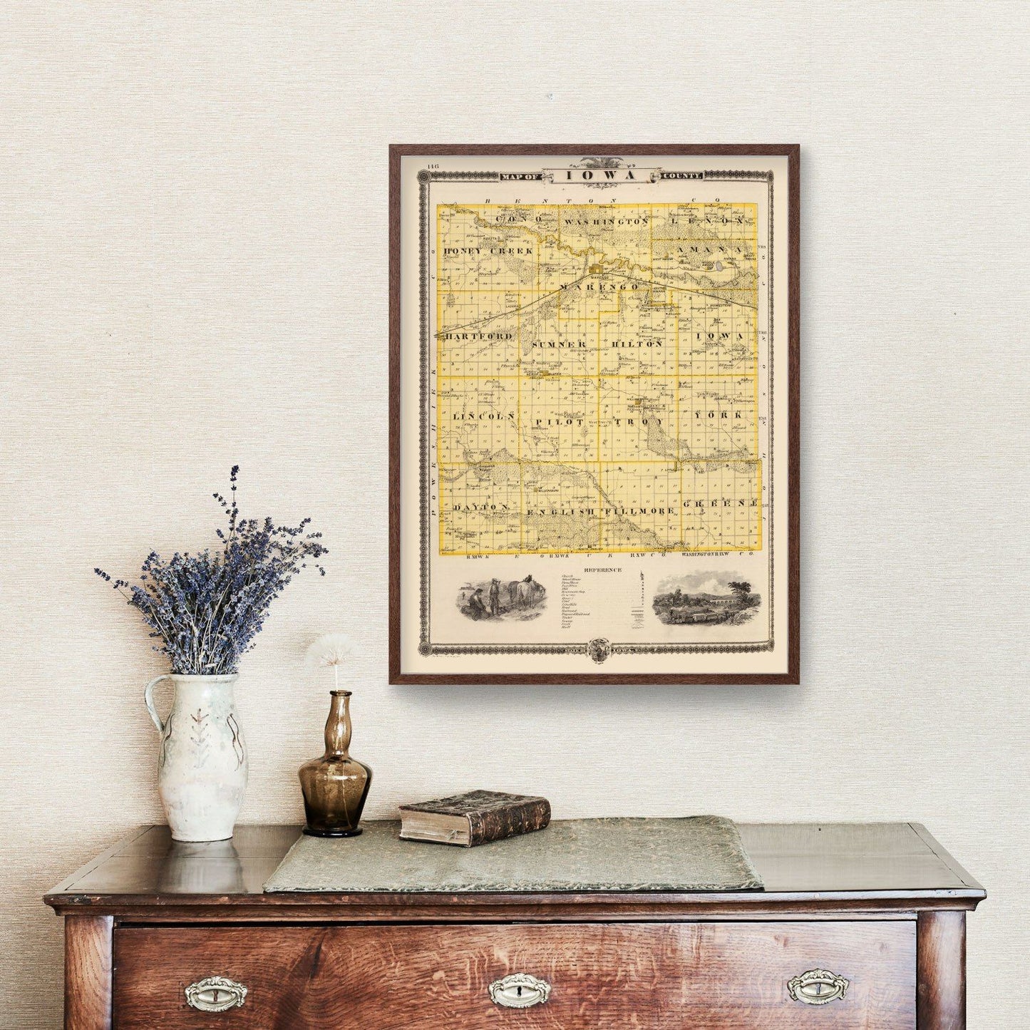 Vintage Map of Iowa County, Iowa 1875