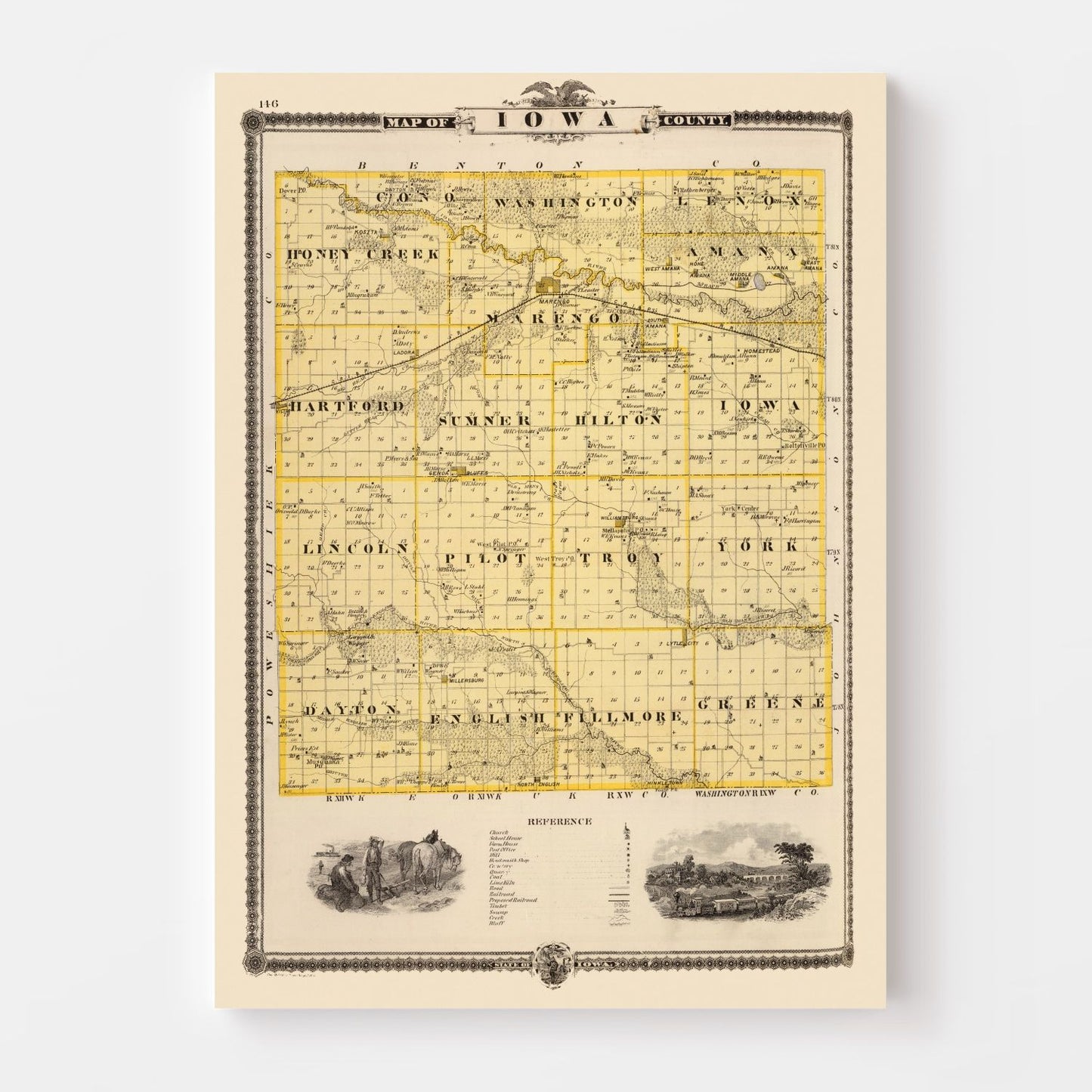 Vintage Map of Iowa County, Iowa 1875