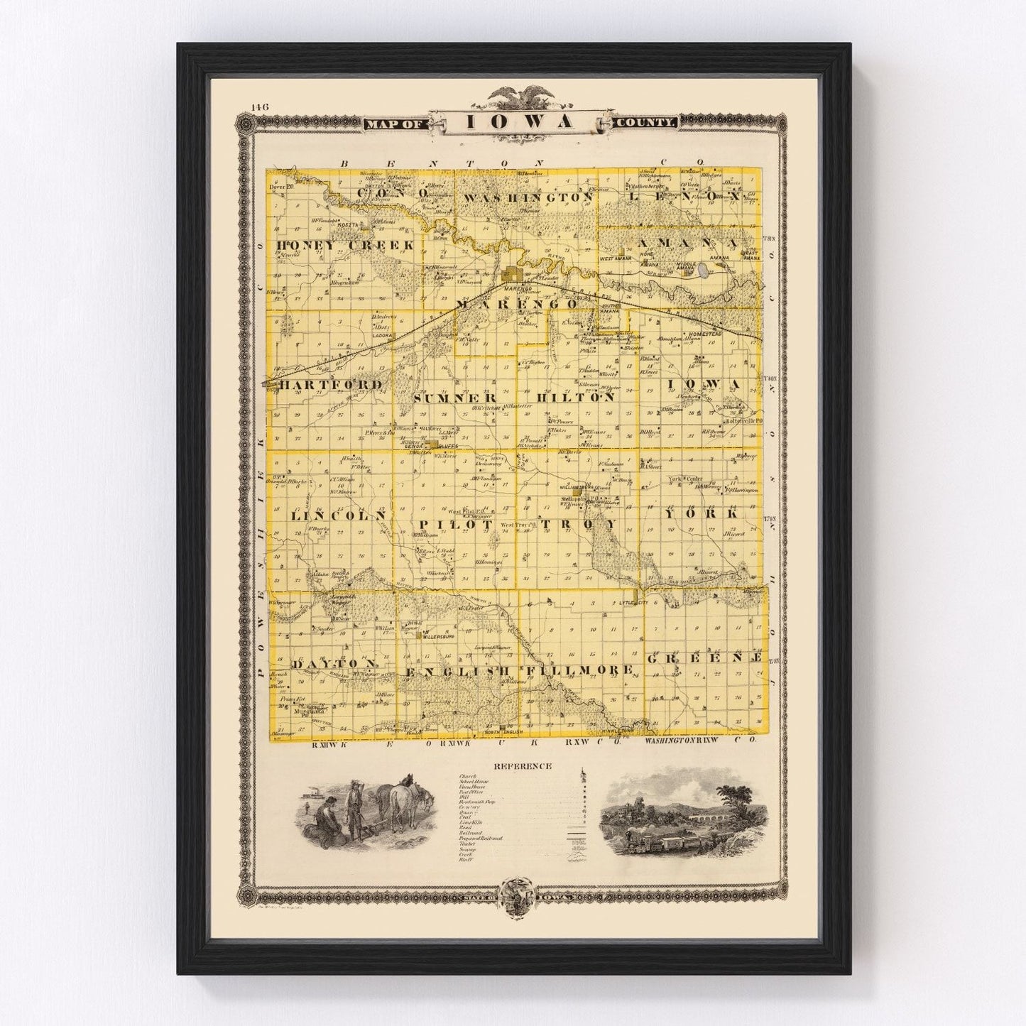 Vintage Map of Iowa County, Iowa 1875