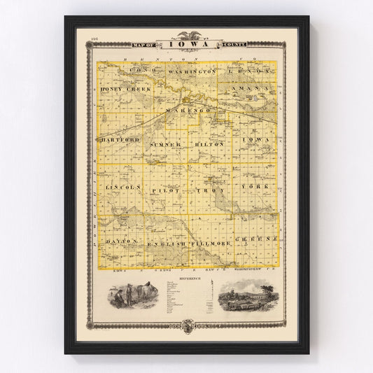 Vintage Map of Iowa County, Iowa 1875