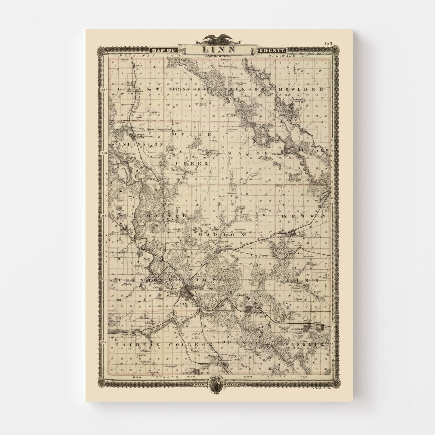Vintage Map of Linn County, Iowa 1875