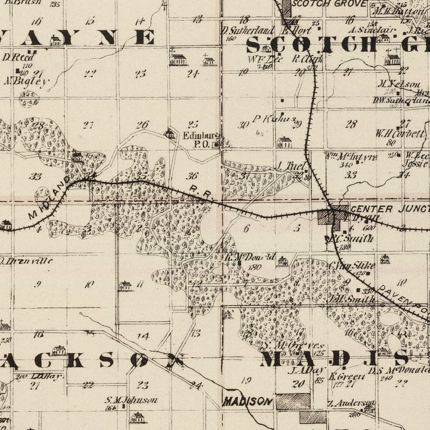 Vintage Map of Jones County, Iowa 1875