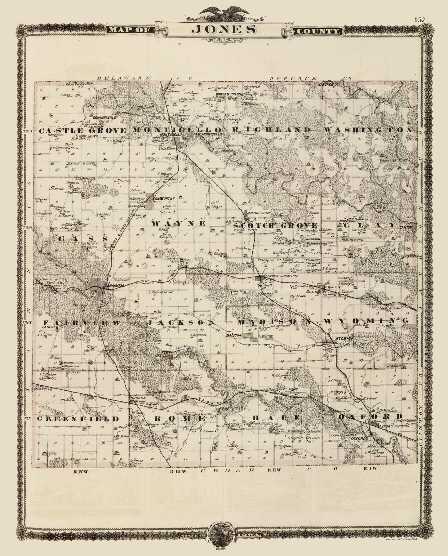 Vintage Map of Jones County, Iowa 1875