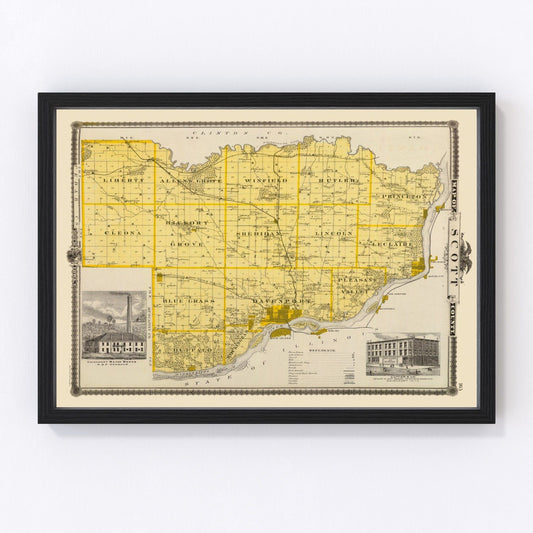 Vintage Map of Scott County, Iowa 1875