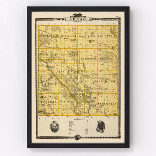 Vintage Map of Cedar County, Iowa 1875