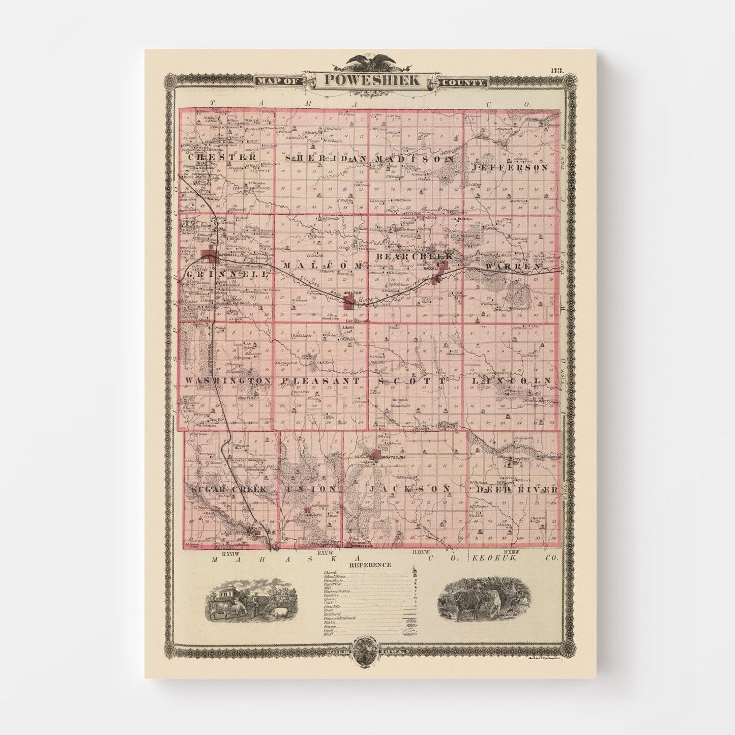 Vintage Map of Poweshiek County, Iowa 1875