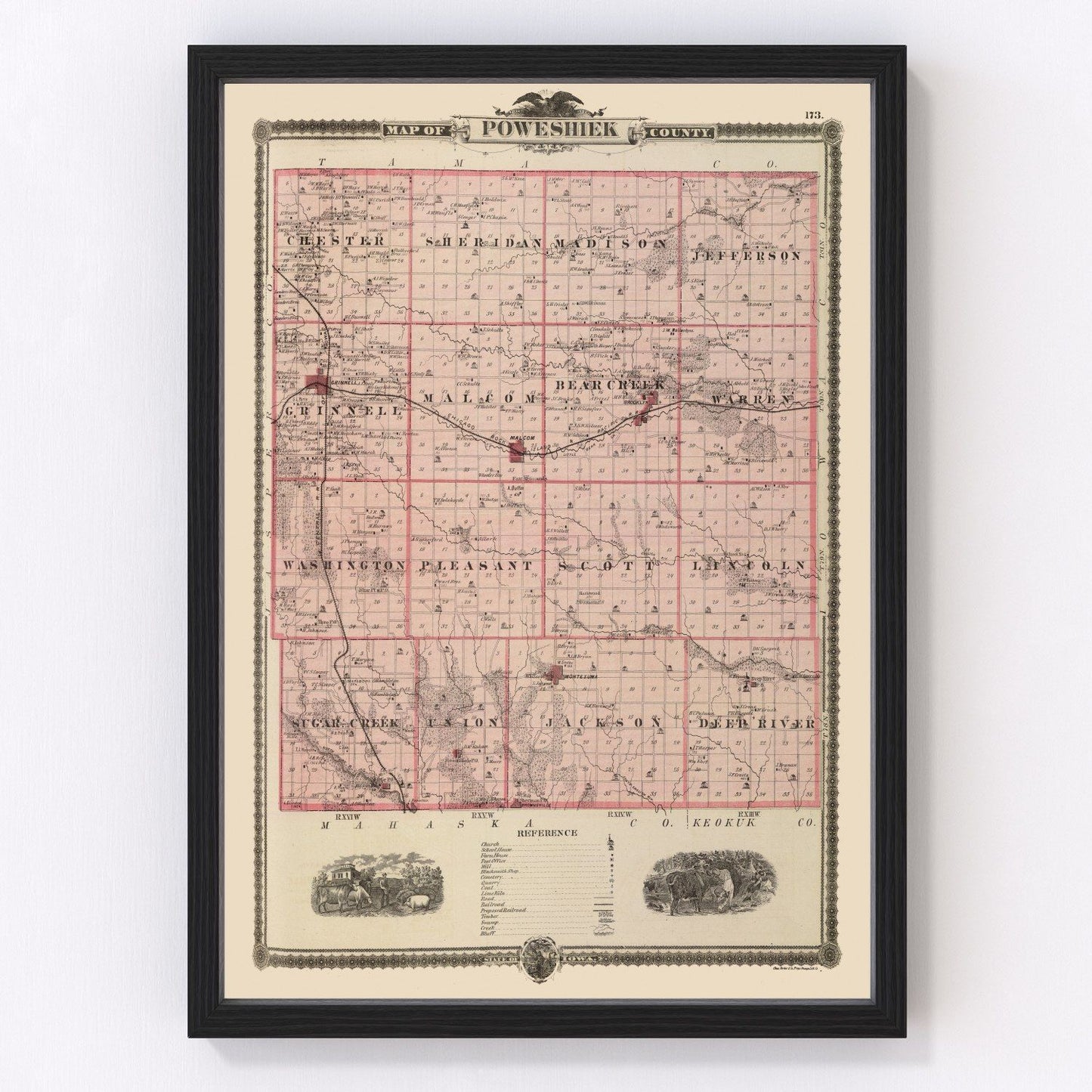 Vintage Map of Poweshiek County, Iowa 1875