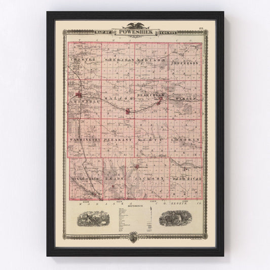 Vintage Map of Poweshiek County, Iowa 1875
