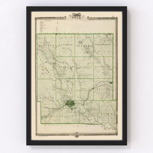 Vintage Map of Polk County, Iowa 1875