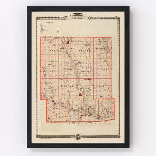 Vintage Map of Dallas County, Iowa 1875