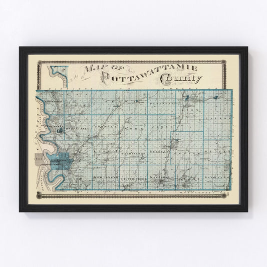 Vintage Map of Pottawattamie County, Iowa 1875