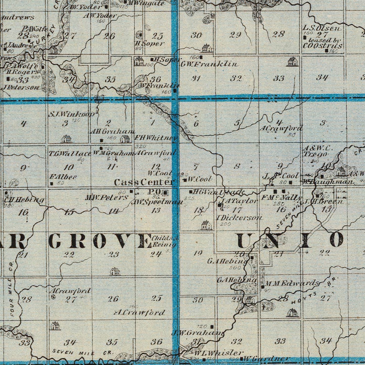 Vintage Map of Cass County, Iowa 1875