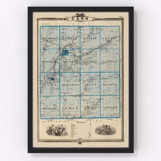 Vintage Map of Cass County, Iowa 1875