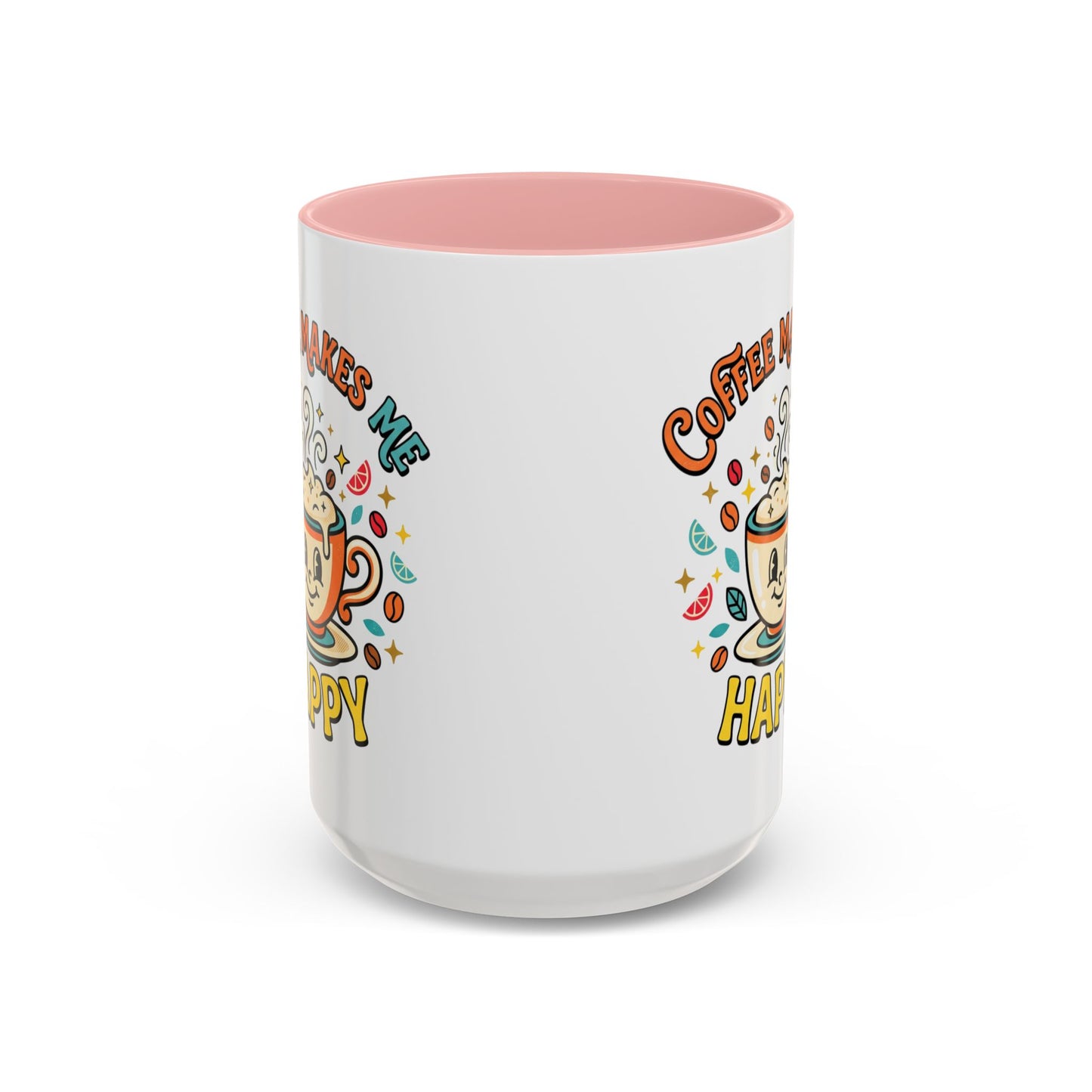 Coffee Mug — "Coffee Makes Me Happy" Cute Retro Accent Mug (11/15oz)
