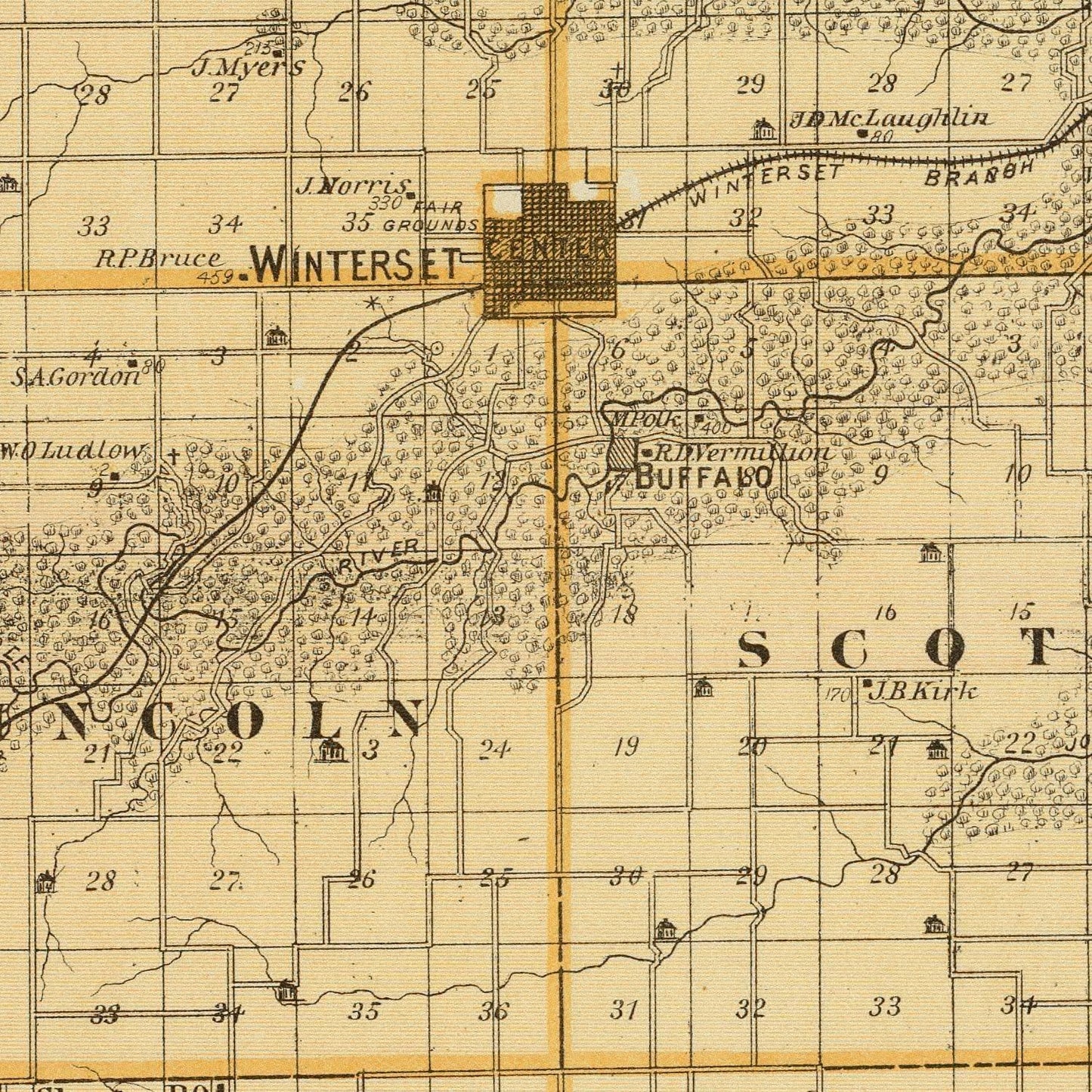 Vintage Map of Madison County, Iowa 1875
