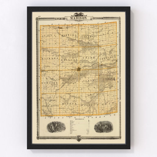 Vintage Map of Madison County, Iowa 1875