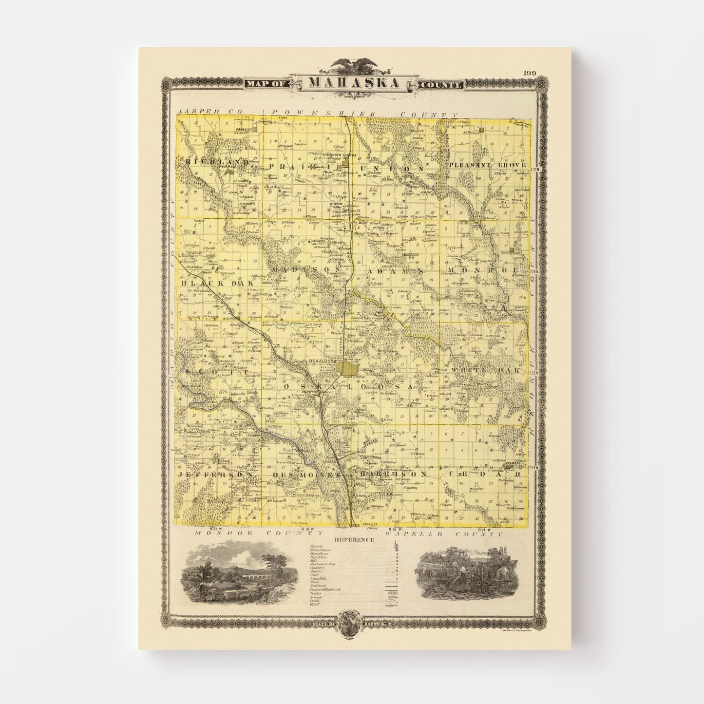 Vintage Map of Mahaska County, Iowa 1875