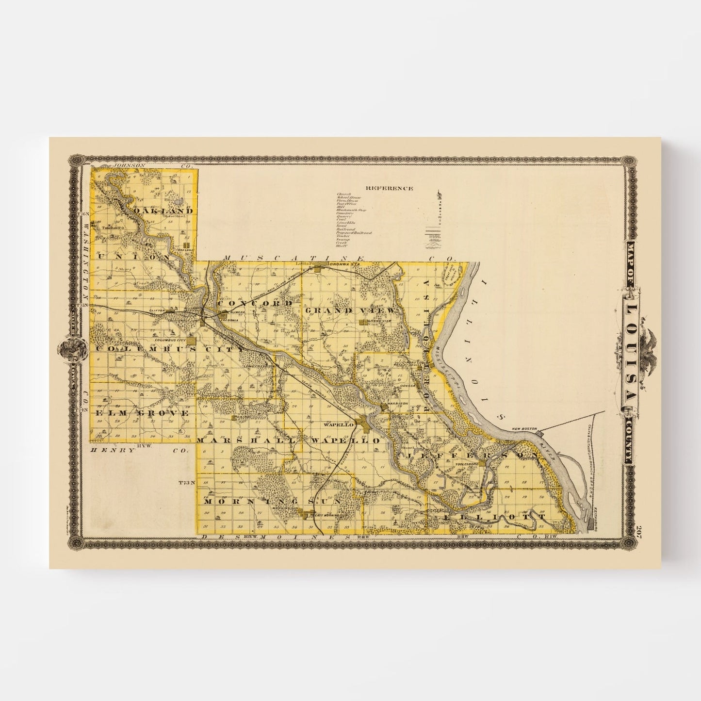 Vintage Map of Louisa County, Iowa 1875