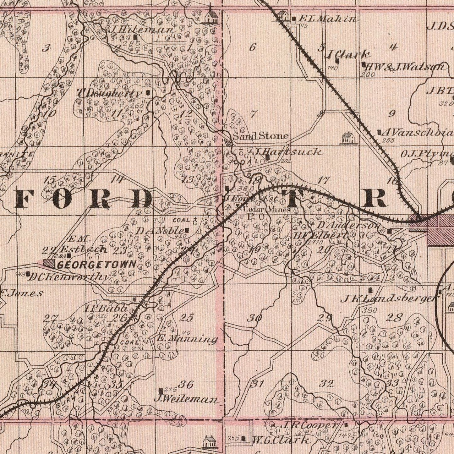 Vintage Map of Monroe County, Iowa 1875