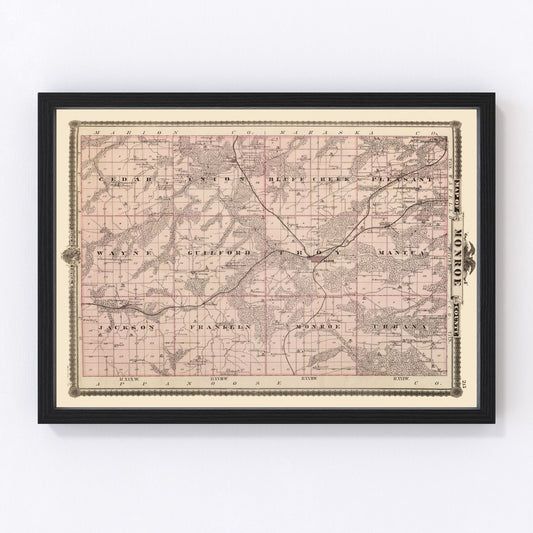Vintage Map of Monroe County, Iowa 1875