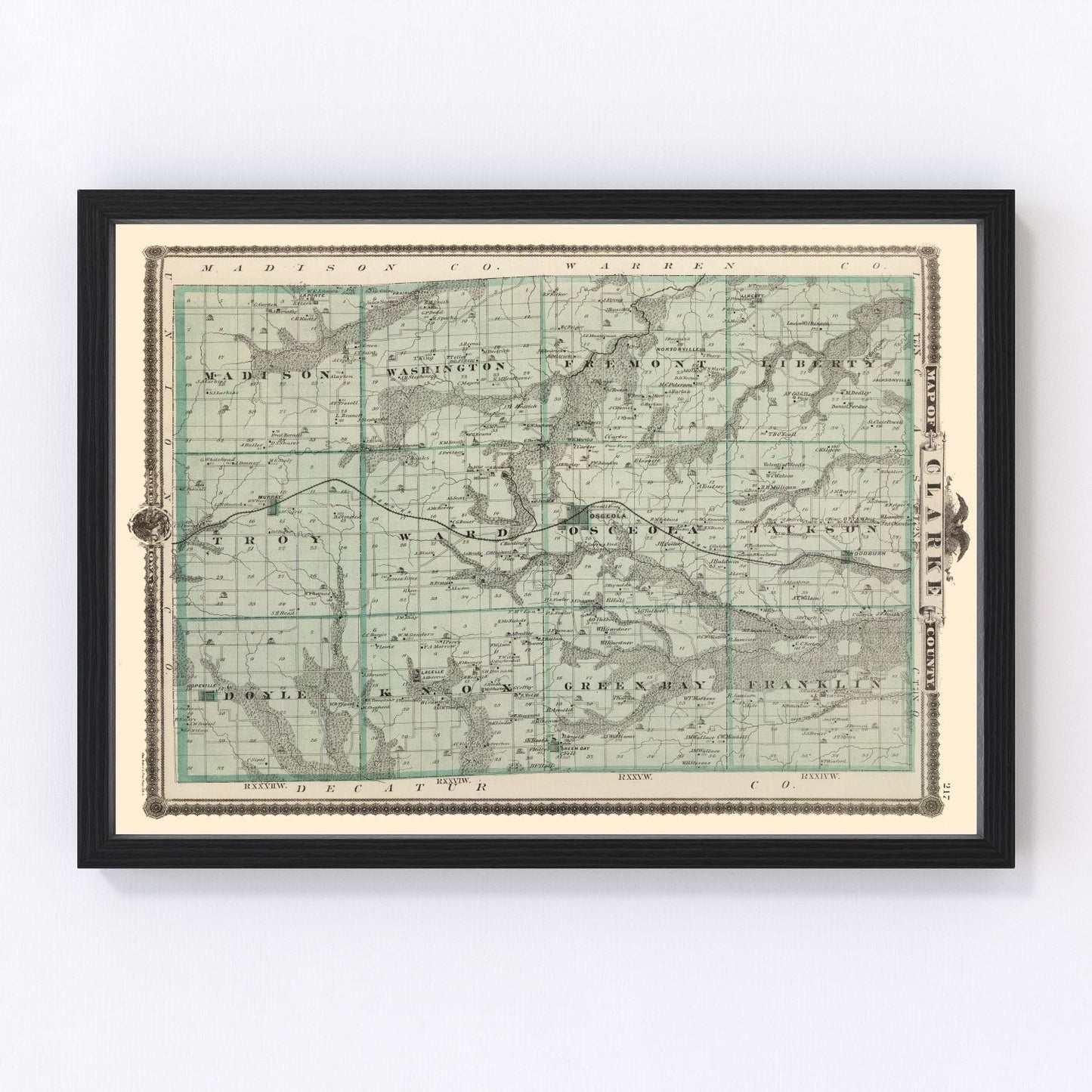 Vintage Map of Clarke County, Iowa 1875