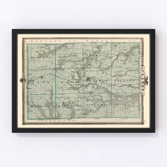 Vintage Map of Clarke County, Iowa 1875