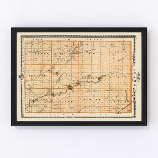 Vintage Map of Adams County, Iowa 1875