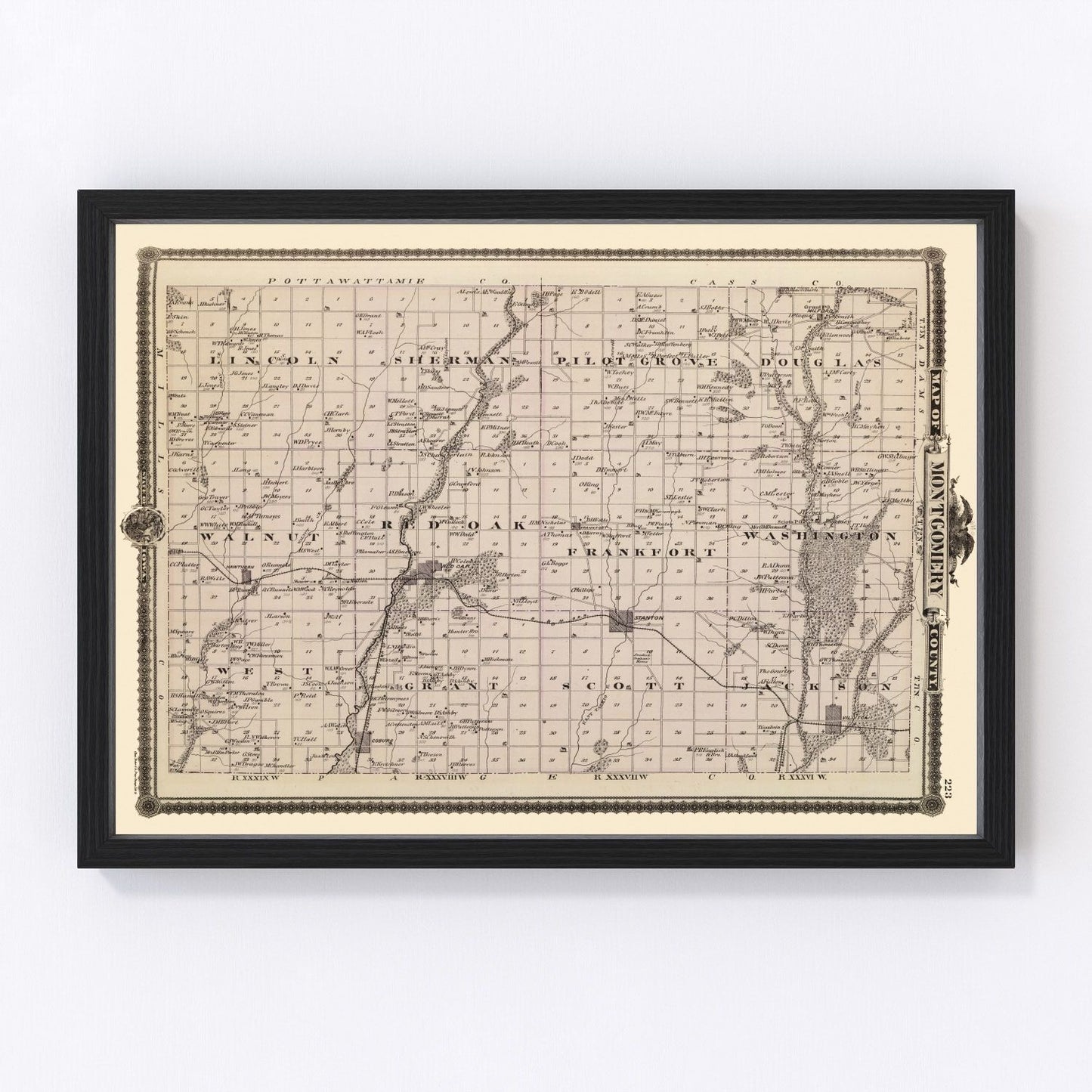 Vintage Map of Montgomery County, Iowa 1875