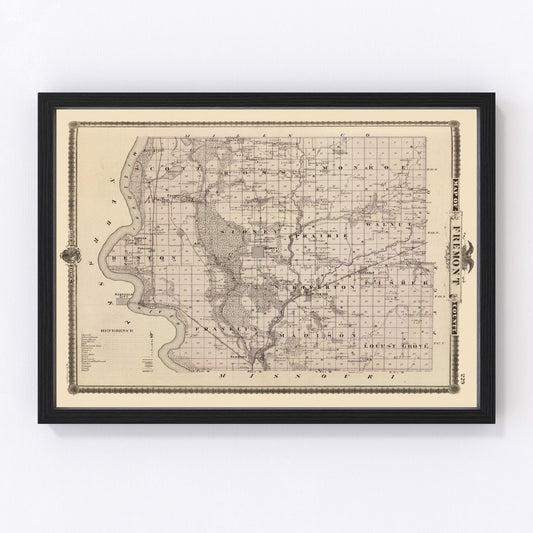 Vintage Map of Fremont County, Iowa 1875