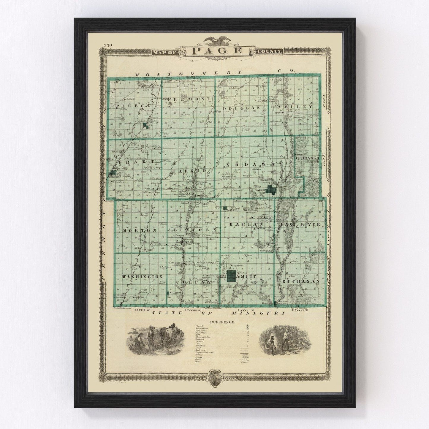 Vintage Map of Page County, Iowa 1875