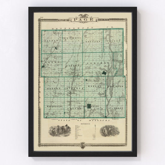 Vintage Map of Page County, Iowa 1875