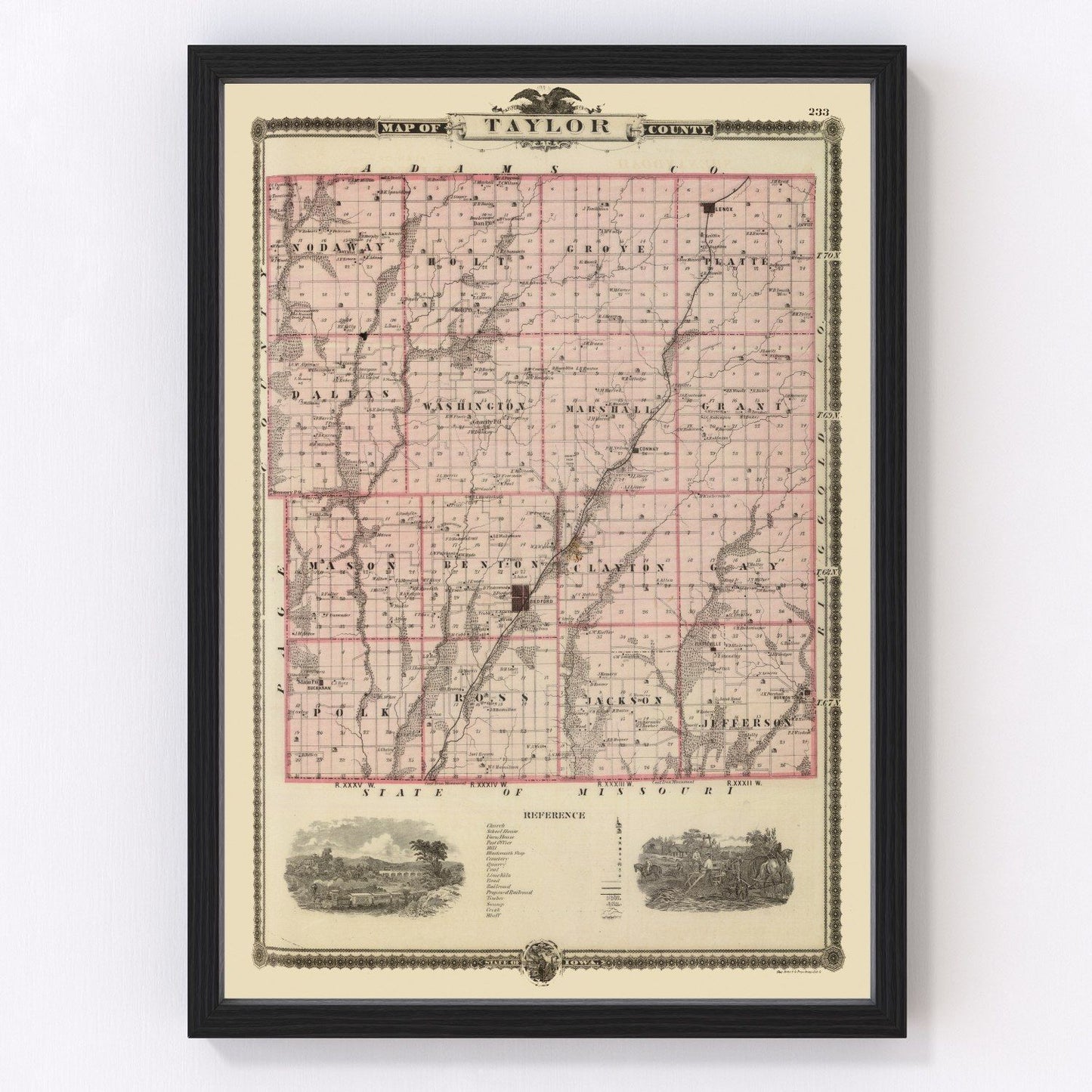 Vintage Map of Taylor County, Iowa 1875