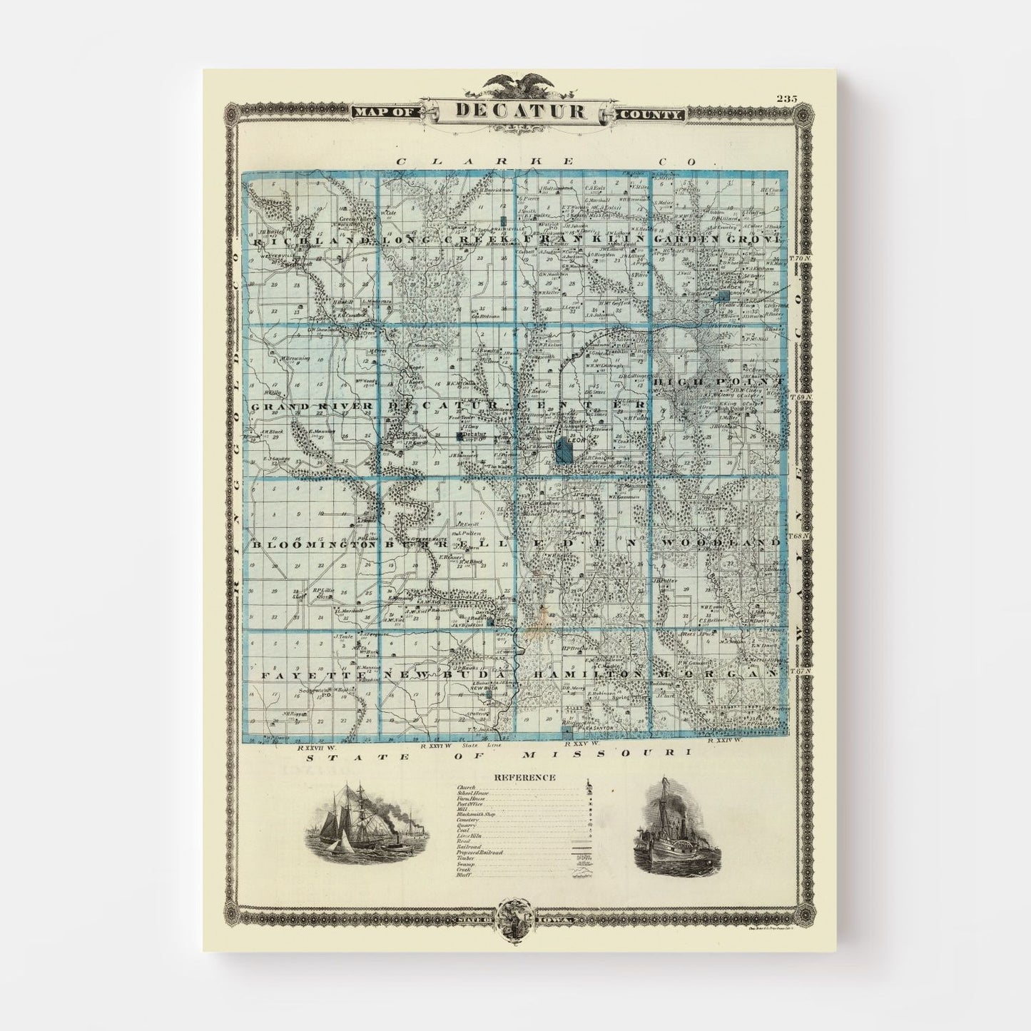 Vintage Map of Decatur County, Iowa 1875