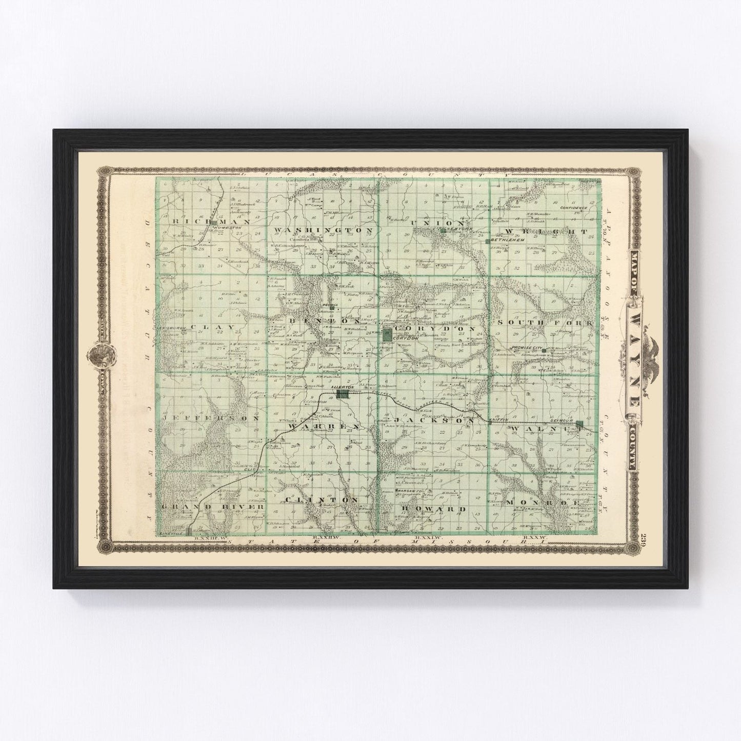Vintage Map of Wayne County, Iowa 1875