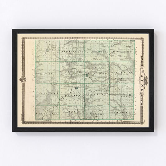 Vintage Map of Wayne County, Iowa 1875