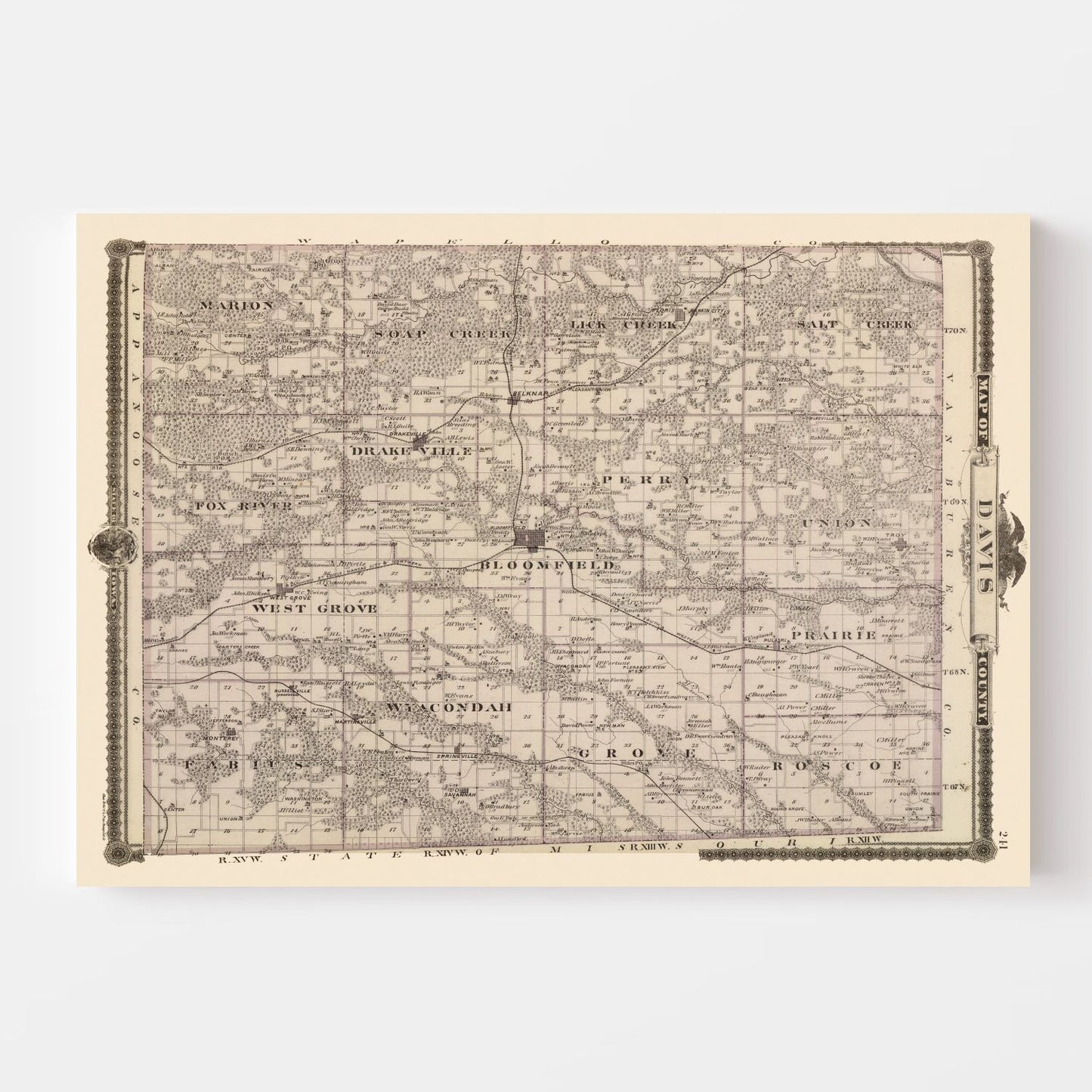 Vintage Map of Davis County, Iowa 1875