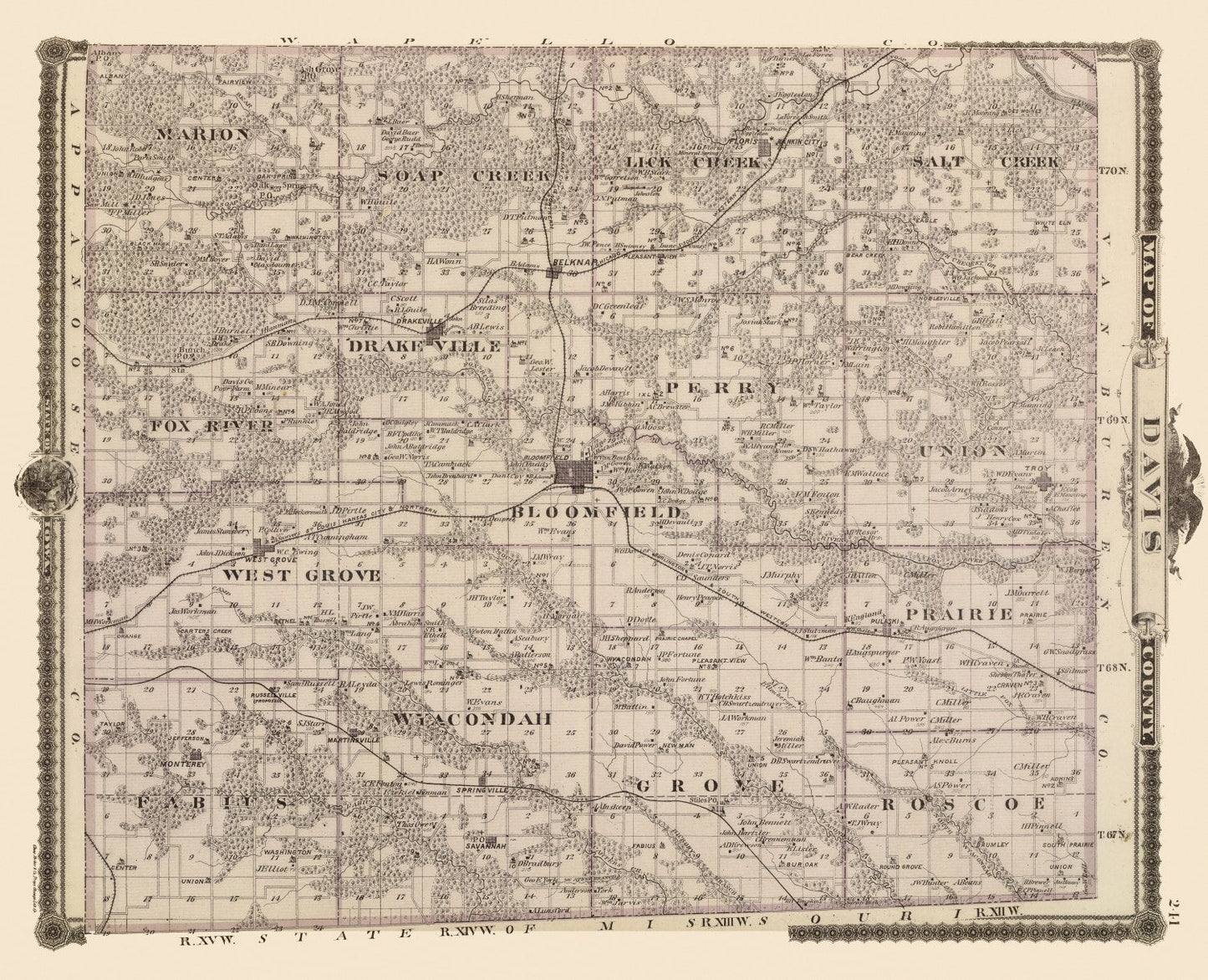 Vintage Map of Davis County, Iowa 1875