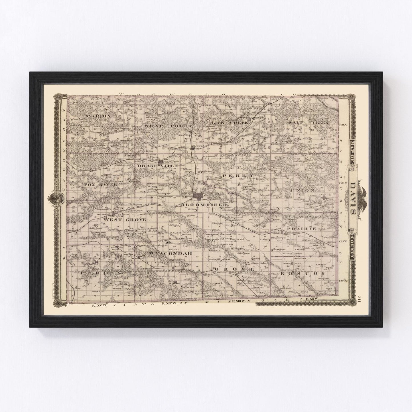 Vintage Map of Davis County, Iowa 1875