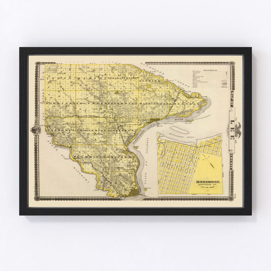Vintage Map of Lee County, Iowa 1875