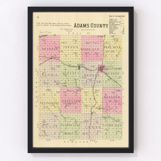 Vintage Map of Adams County, Nebraska 1885