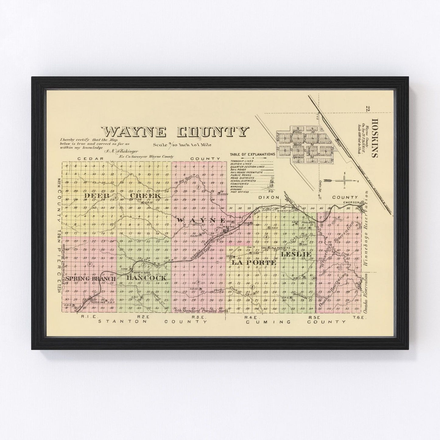 Vintage Map of Wayne County, Nebraska 1885