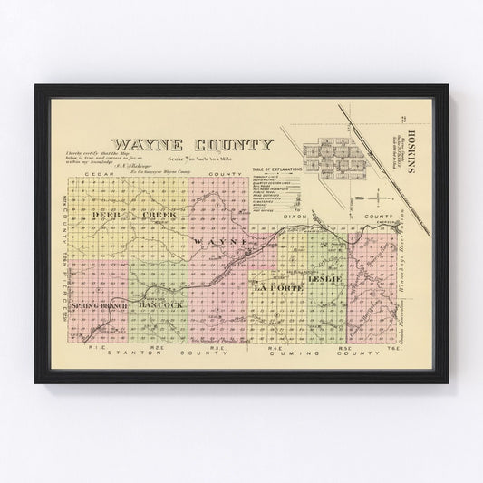 Vintage Map of Wayne County, Nebraska 1885
