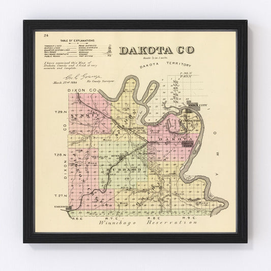 Vintage Map of Dakota County, Nebraska 1885