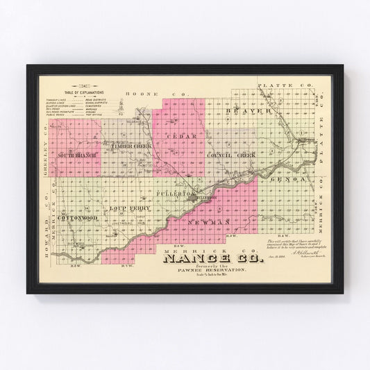 Vintage Map of Nance County, Nebraska 1885