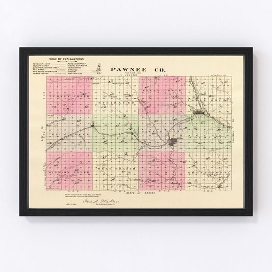 Vintage Map of Pawnee County, Nebraska 1885