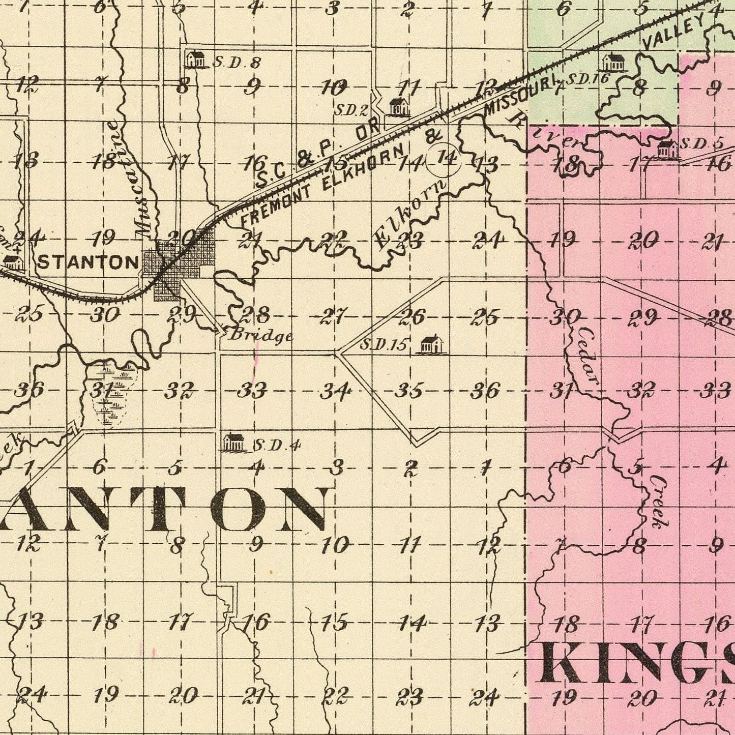 Vintage Map of Stanton County, Nebraska 1885