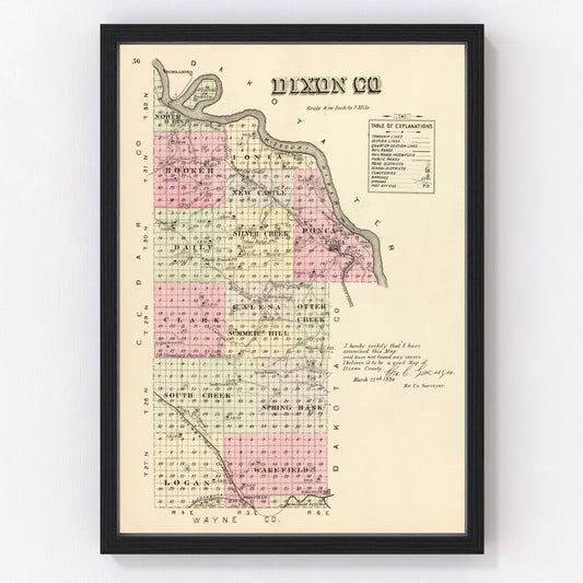 Vintage Map of Dixon County, Nebraska 1885